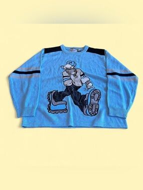 Vintage Paco Jeans Sweater Blue Graphic Hip Hop Streetwear Cartoon Knit Men’s L